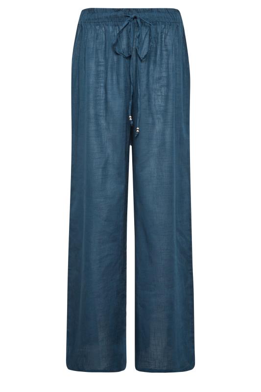 LTS Tall Navy Blue Cotton Wide Leg Beach Trousers | Long Tall Sally  4