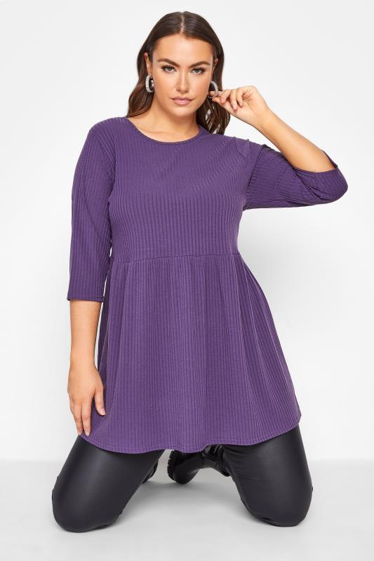 LIMITED COLLECTION Curve Purple Ribbed Smock Top 1
