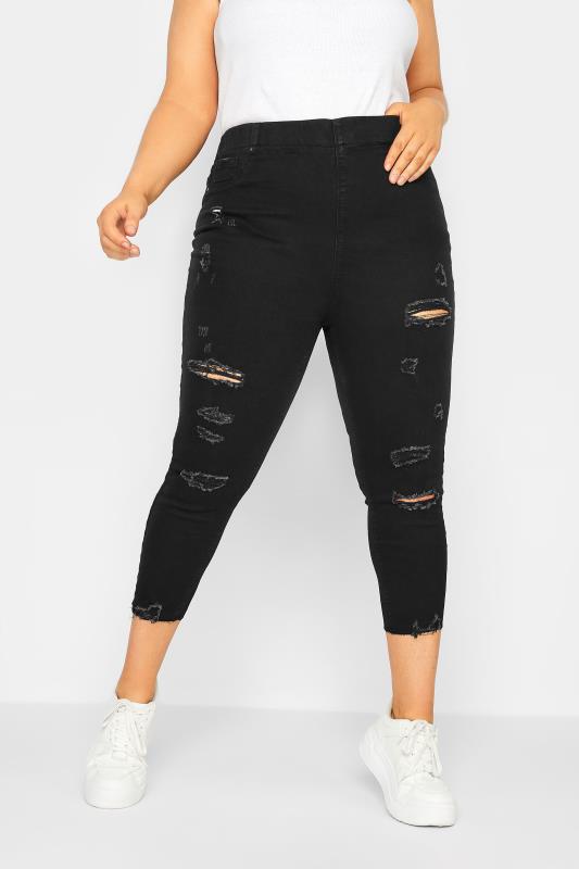  Grande Taille YOURS Curve Black Stretch Ripped Cropped JENNY Jeggings
