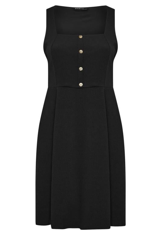 YOURS Plus Size Black Button Front Textured Pinafore Dress | Yours Clothing 5