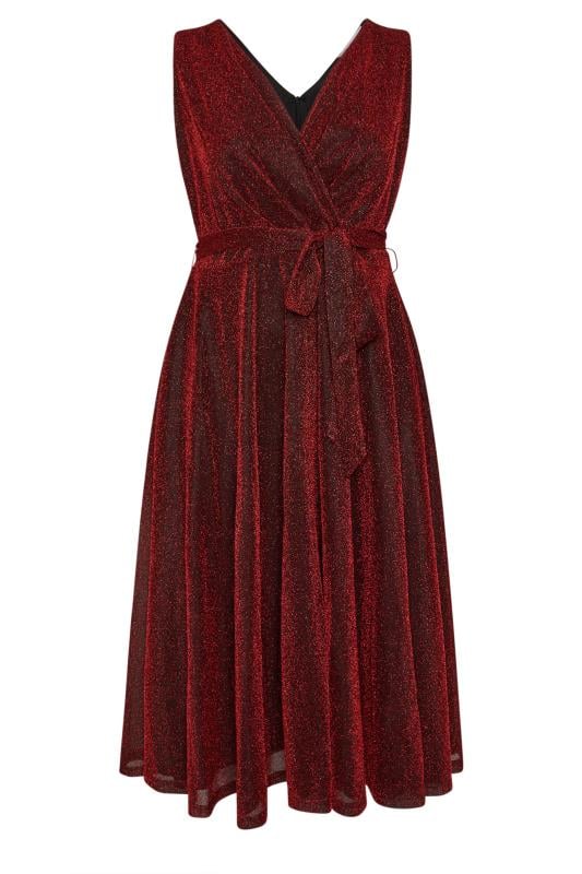 YOURS LONDON Plus Size Red Metallic Wrap Skater Dress | Yours Clothing 7