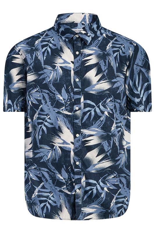 JACK & JONES Big & Tall Navy Blue Tropical Print Short Sleeve Shirt | BadRhino 2