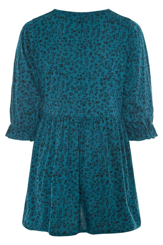 LIMITED COLLECTION Teal Blue Ditsy Print Frill Peplum Top_BK.jpg
