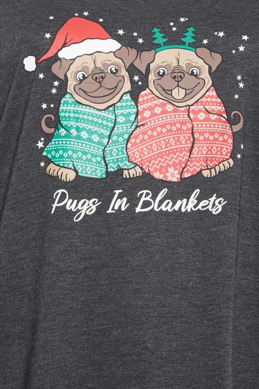 YOURS Curve Charcoal Grey ‘Pugs In Blankets’ Christmas Pyjama Set | Yours Clothing 7