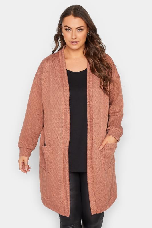 YOURS LUXURY Plus Size Pink Soft Touch Cable Knit Cardigan | Yours Clothing 2