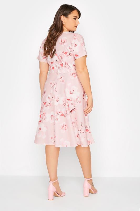 YOURS LONDON Plus Size Blush Pink Floral Wrap Skater Dress | Yours Clothing 3