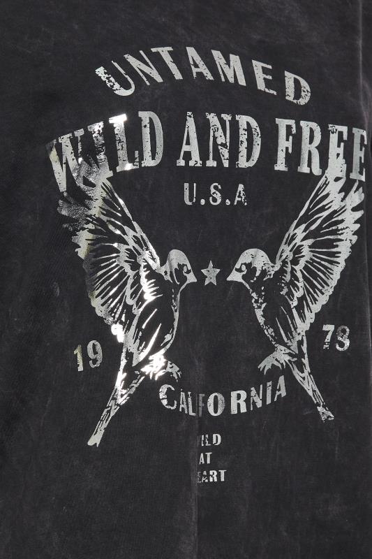 YOURS Plus Size Curve Black 'Untamed Wild & Free' Slogan Acid Wash T-Shirt | Yours Clothing  5
