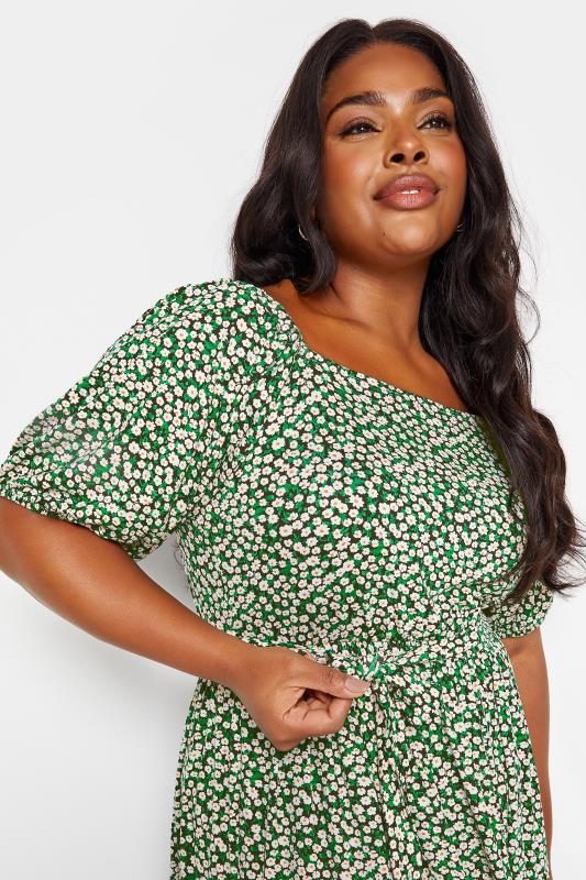YOURS Plus Size Green Ditsy Floral Tiered Maxi Dress | Yours Clothing 4