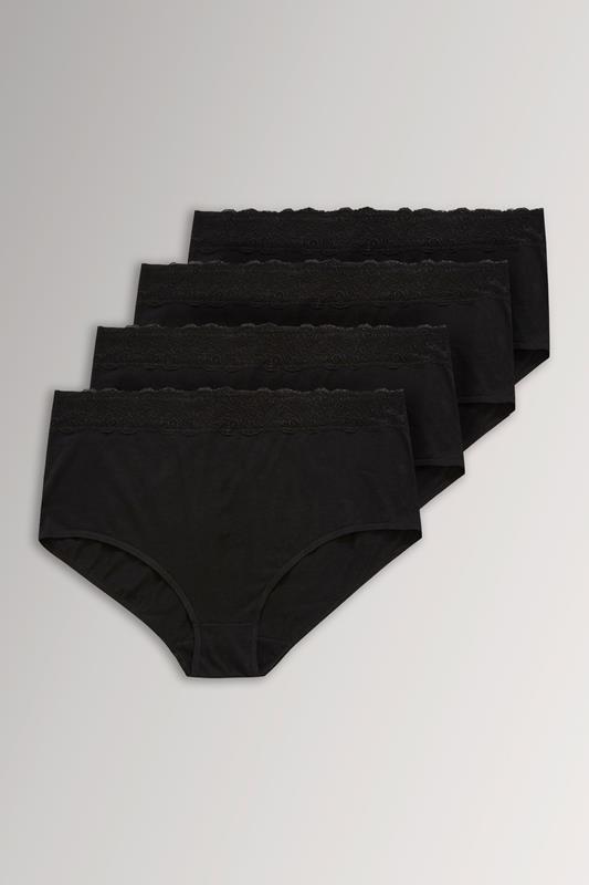 Plus Size Briefs 4 PACK - katoenen tailleslips met kant in zwart