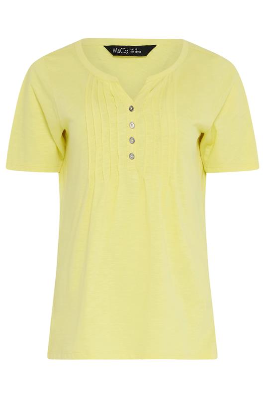 M&Co Lemon Yellow Cotton Short Sleeve Henley Top | M&Co 5