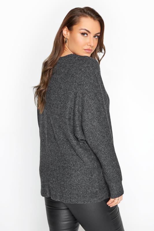Charcoal Grey Ribbed Batwing Knitted Top | Yours Clothing