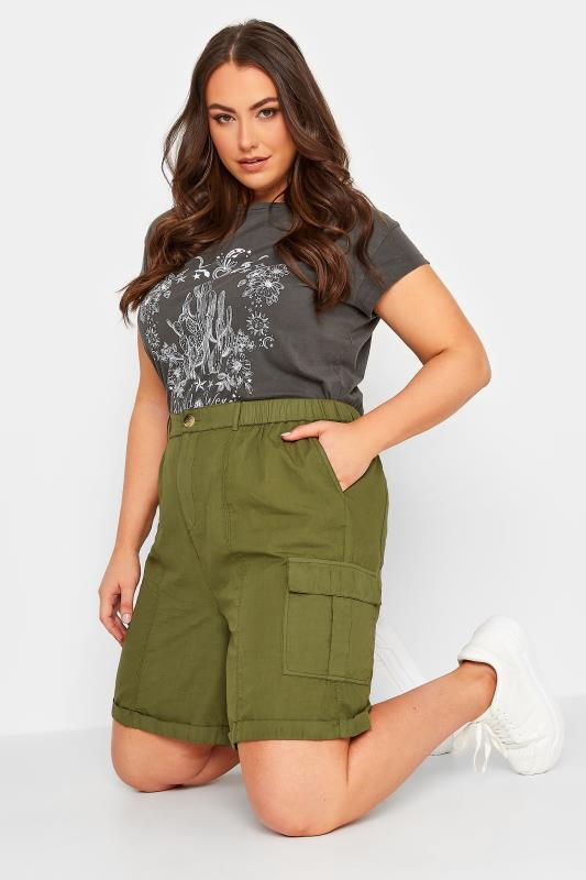 YOURS Plus Size Khaki Green Cargo Shorts | Yours Clothing 4