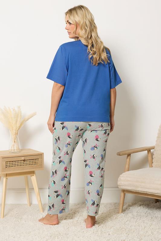 YOURS Plus Size Blue 'Toucan Take It Easy' Slogan Wide Leg Pyjama Set | Yours Clothing 2