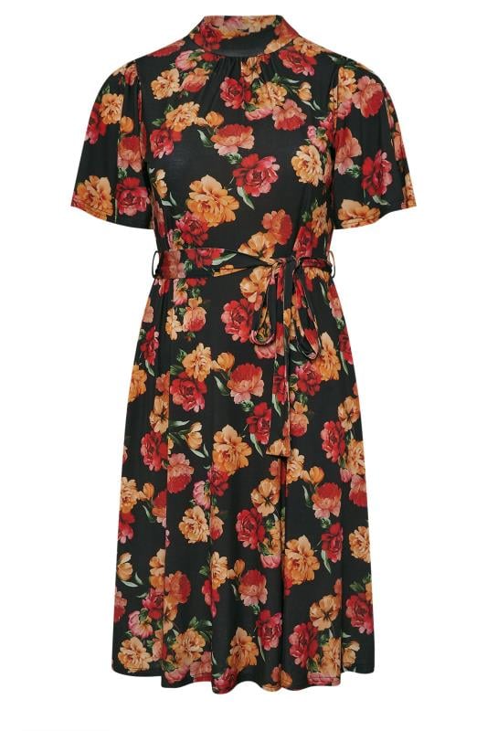 Plus Size  YOURS LONDON Curve Black & Orange Floral Print Skater Dress