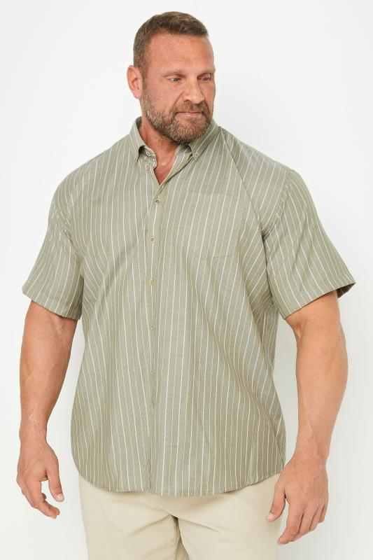 Espionage Big & Tall Sage Green Stripe Short Sleeve Oxford Shirt | BadRhino 1