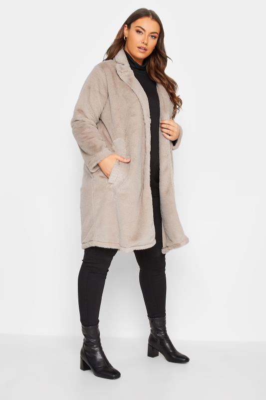 YOURS Plus Size Beige Brown Faux Fur Jacket | Yours Clothing 2