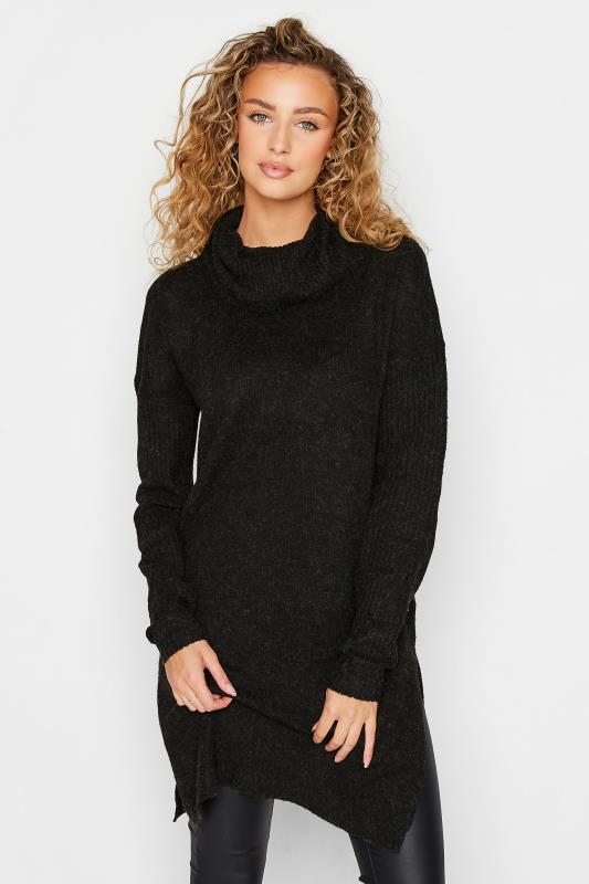 LTS Tall Women's Charcoal Grey Turtle Neck Knitted Tunic Jumper | Long Tall Sally 1