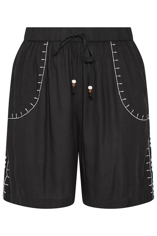 YOURS Plus Size Black Embroidered Shorts | Yours Clothing 5