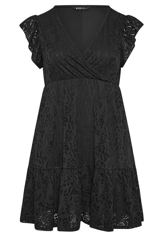 YOURS Plus Size Black Wrap Pointelle Dress | Yours Clothing 5