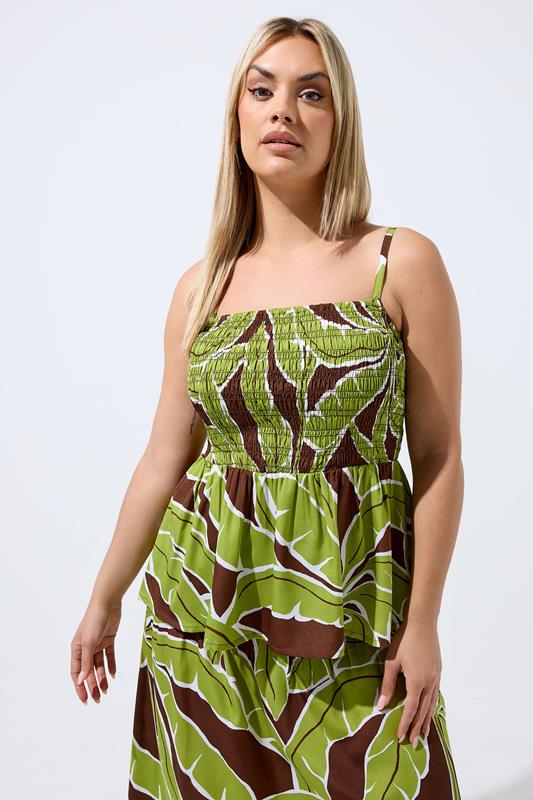 LIMITED COLLECTION Plus Size Green Palm Leaf Vest Top | Yours Clothing 1