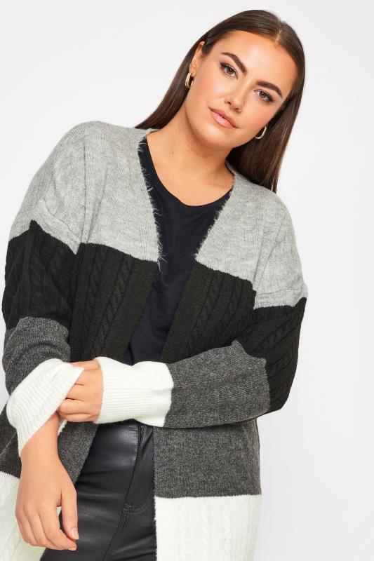 YOURS Plus Size Grey Stripe Knitted Cardigan | Yours Clothing