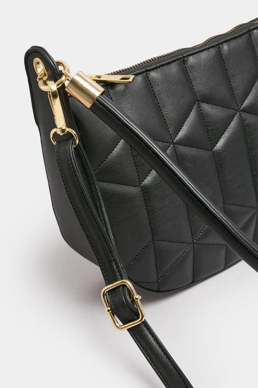Black Geometric Stitch Quilted Shoulder Bag 5