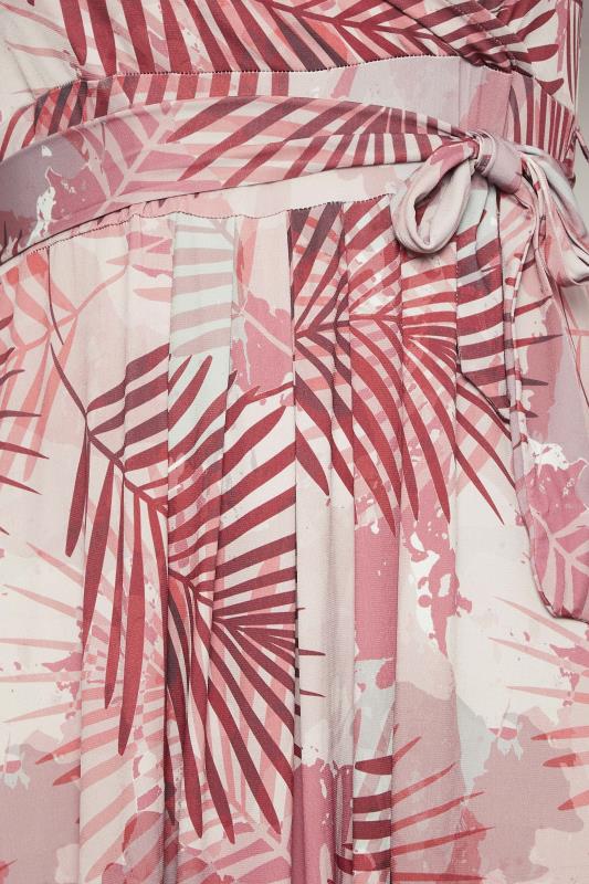 YOURS Plus Size Pink Leaf Print Wrap Maxi Dress | Yours Clothing 5
