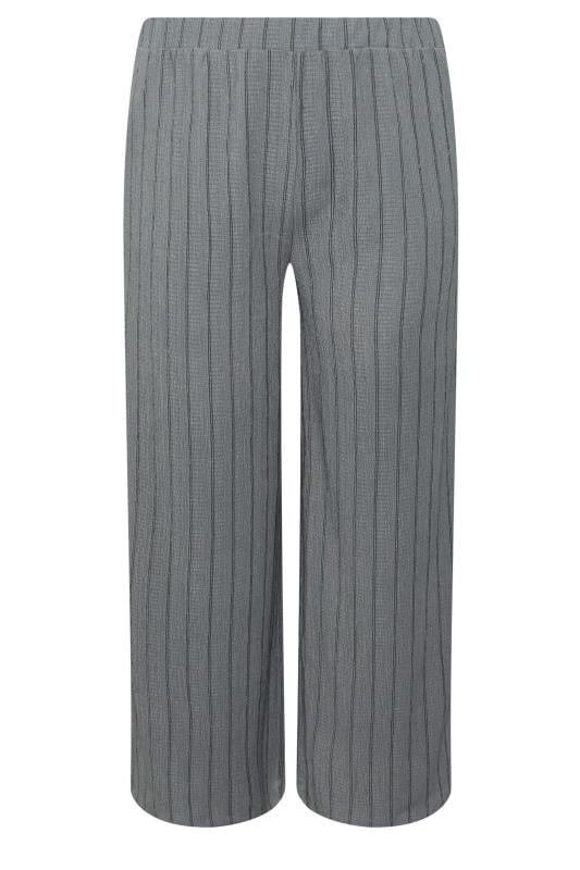 YOURS Plus Size Grey Textured Pinstripe Wide Leg Trousers | Yours Clothing 5