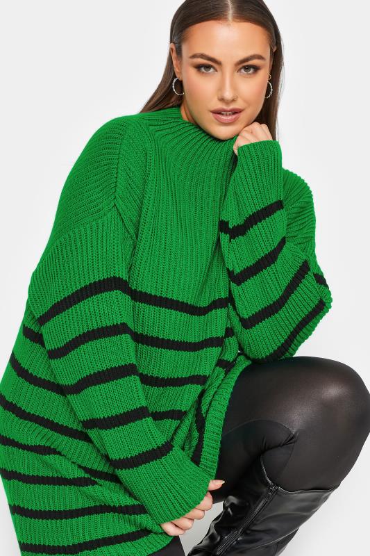 YOURS LUXURY Plus Size Green Stripe High Neck Jumper | Yours Clothing 1