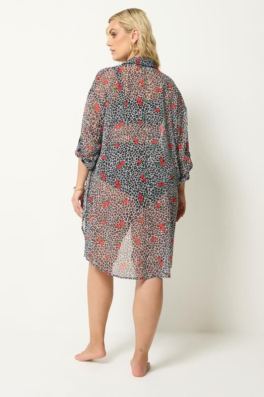 YOURS Plus Size Black Leopard Cherry Cover Up | Yours Clothing 2