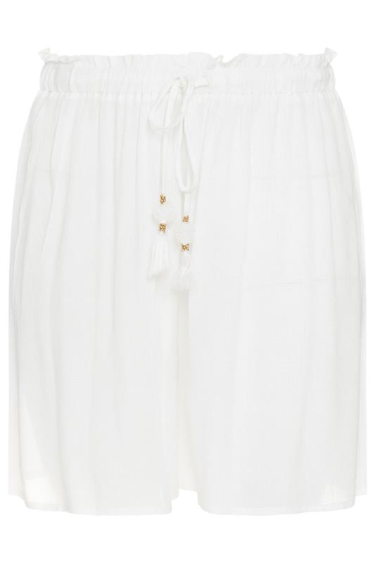 YOURS Plus Size White Tassel Detail Beach Short | Yours Clothing 5