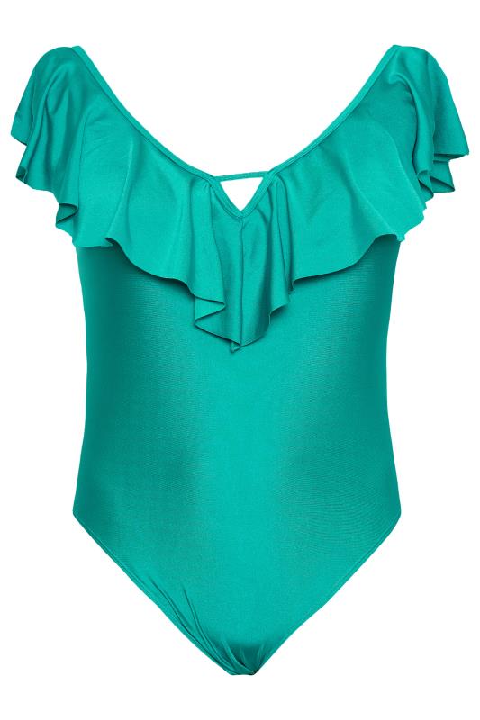 YOURS Plus Size Green Frill Plunge Tummy Control Swimsuit | Yours Clothing  7