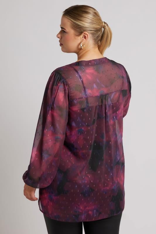 YOURS LONDON Plus Size Red Blur Abstract Print Overhead Blouse | Yours Clothing  4