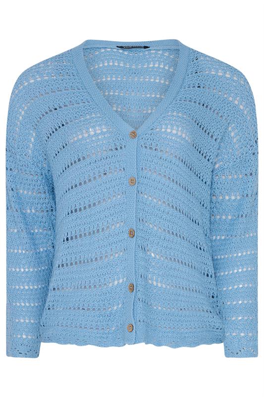 YOURS Plus Size Blue Pointelle Stitch Knitted Cardigan | Yours Clothing 5