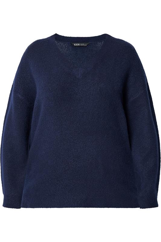 YOURS Plus Size Navy Blue V-Neck Soft Touch Jumper | Yours Clothing 5
