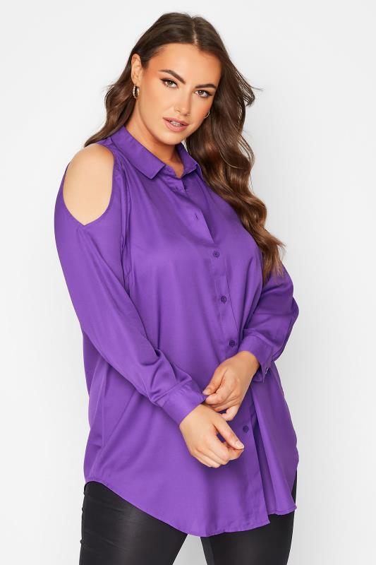 Plus Size Purple Cold Shoulder Shirt | Yours Clothing 1