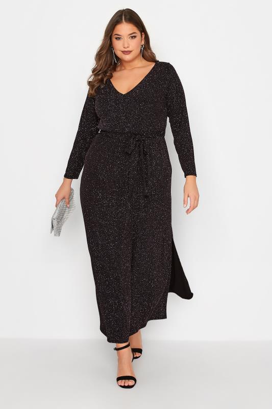 YOURS LONDON Plus Size Black & Pink Glitter Party Maxi Dress | Yours Clothing 2