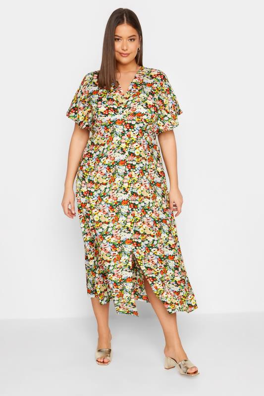  Grande Taille LTS Tall Yellow Floral Print Split Front Midaxi Dress