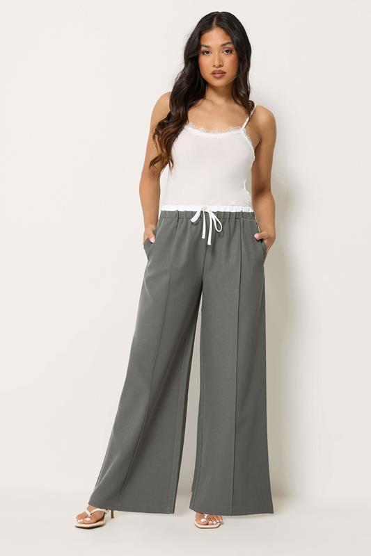  PixieGirl Petite pantalones de pierna ancha gris con cintura en contraste