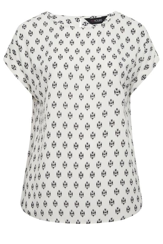 YOURS Plus Size White Printed Tab Sleeve Blouse | Yours Clothing 6
