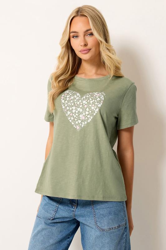  M&Co camiseta de algodón con estampado de corazones verdes