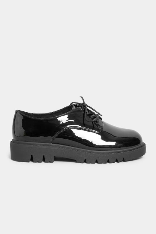 Black Patent Lace Up Loafers In Extra Wide EEE Fit | Yours Clothing 3