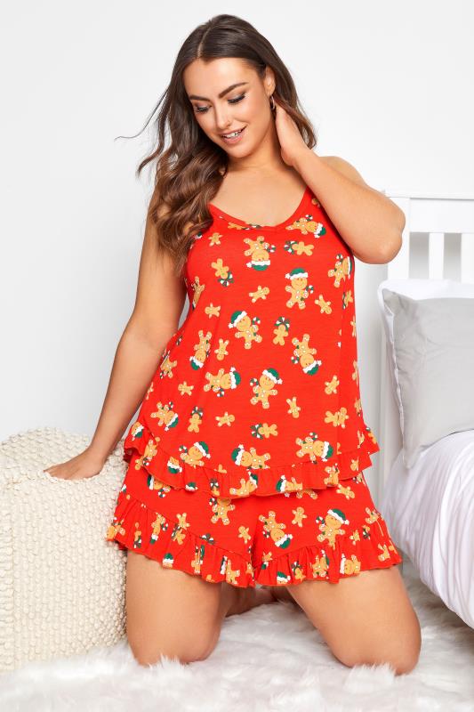 Plus Size  LIMITED COLLECTION Red Gingerbread Christmas Pyjama Shorts