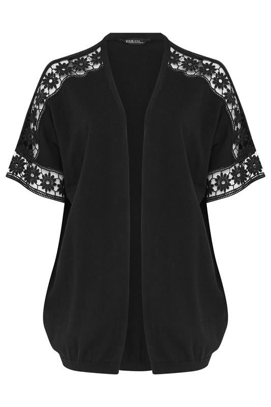 YOURS Plus Size Black Crochet Sleeve Kimono | Yours Clothing 5