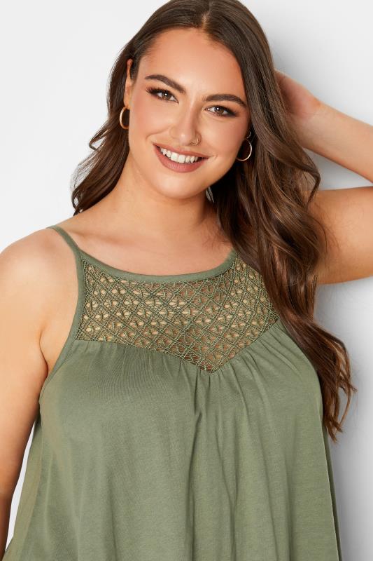 YOURS Plus Size Khaki Green Crochet Vest Top | Yours Clothing  4