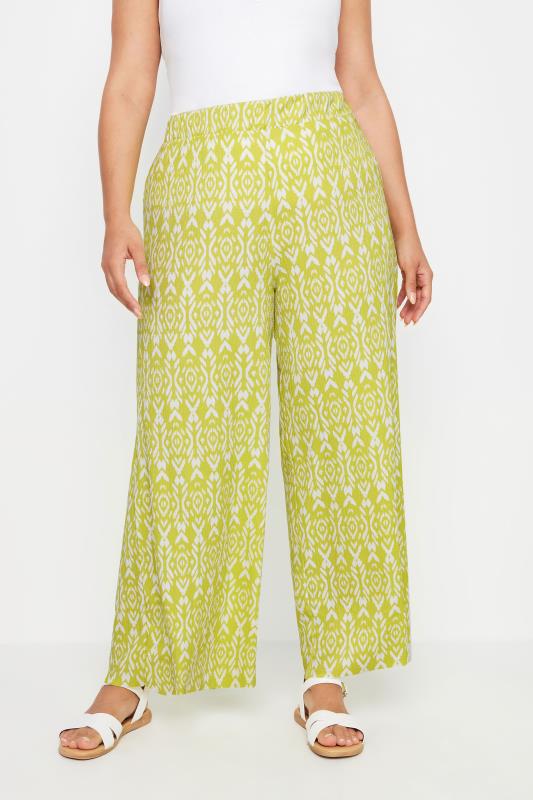 YOURS Plus Size Yellow Ikat Print Textured Wide Leg Trousers | Yours Clothing 2