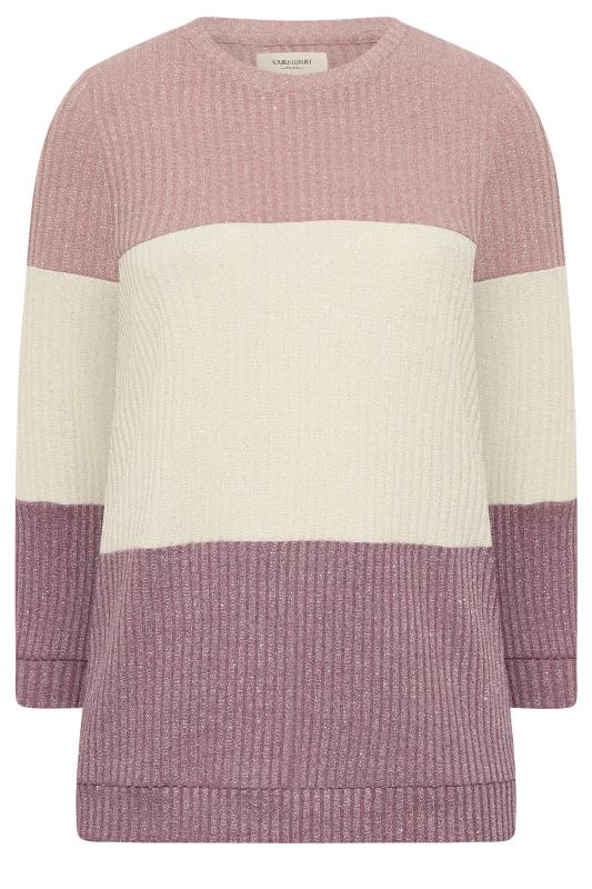 YOURS LUXURY Plus Size Womens Pink & White Colourblock Soft Touch Metallic Jumper | Yours Clothing  7