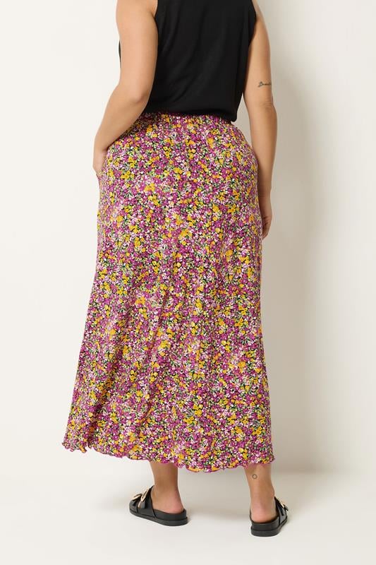 YOURS Plus Size Pink Floral Print Maxi Skirt | Yours Clothing  2