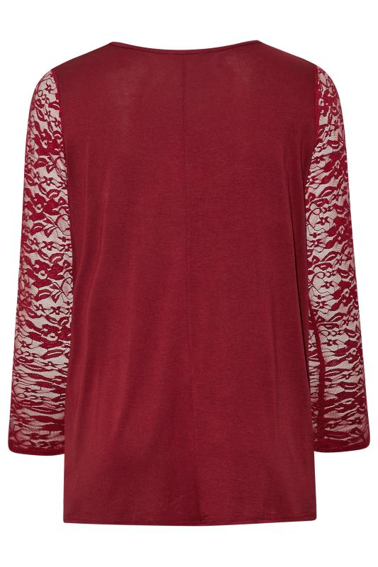 LIMITED COLLECTION Plus Size Wine Red Lace Sleeve Top | Yours Clothing 7