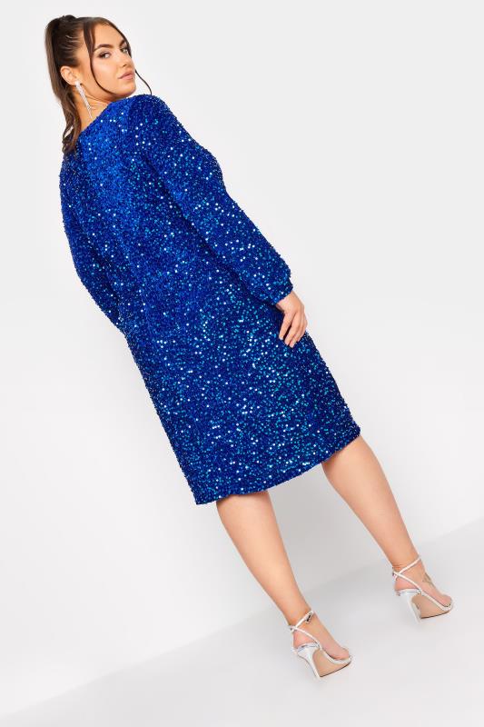 YOURS LONDON Plus Size Cobalt Blue Long Sleeve Sequin Shift Dress | Yours Clothing 3